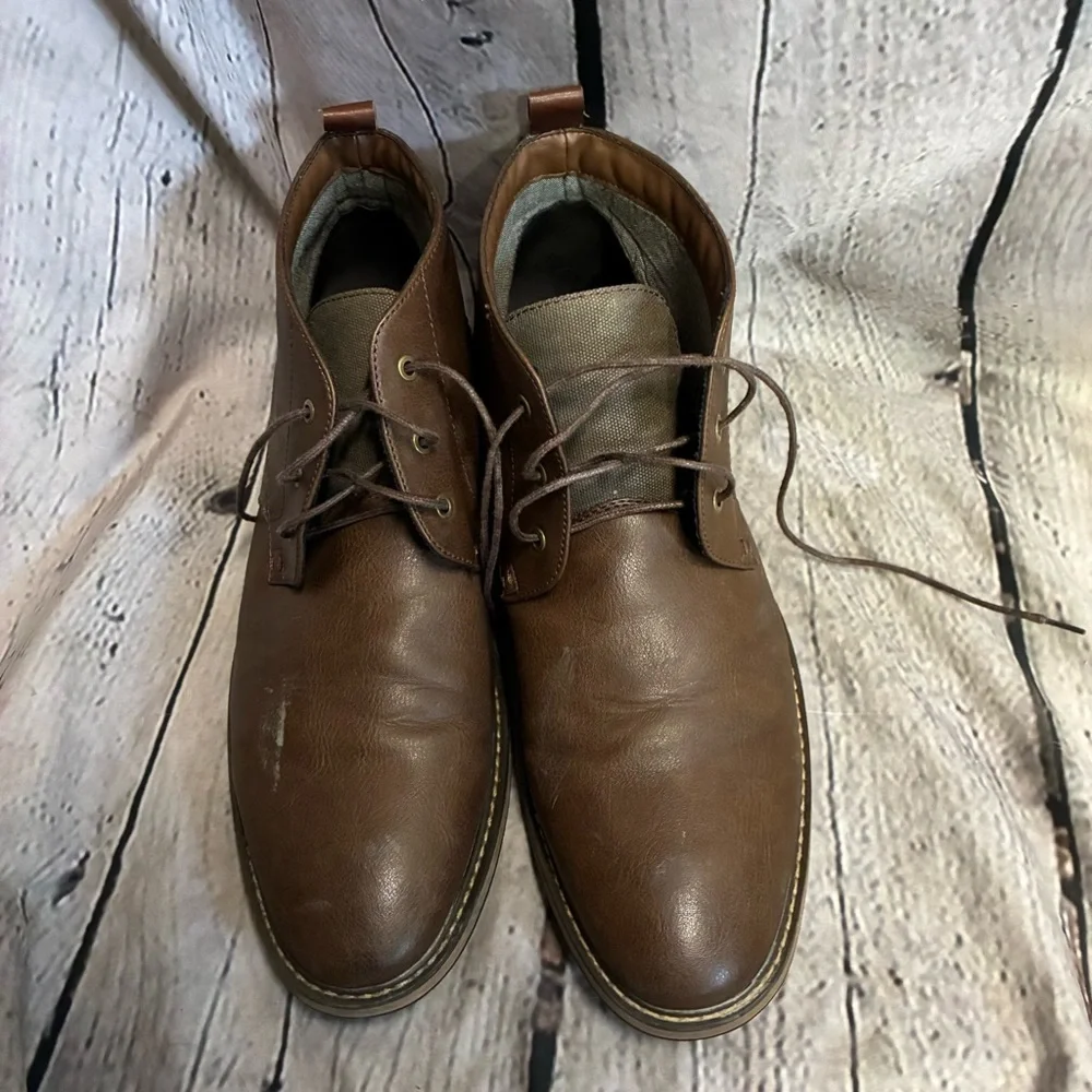 Seven91 Men’s Cognac Brown Faux Leather Lace‎ Up Chukka Boot Casual Shoes Sz 12